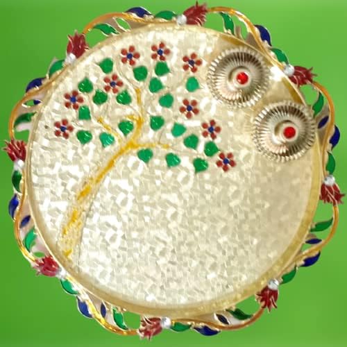 המעצב Meenakari Acrylic Pooja Thali Set/Haldi Kumkum Holder/Rolli Chawal Plate לבית, חתונה, דיוואלי פסטיבלים. D4 [PA-0343890]